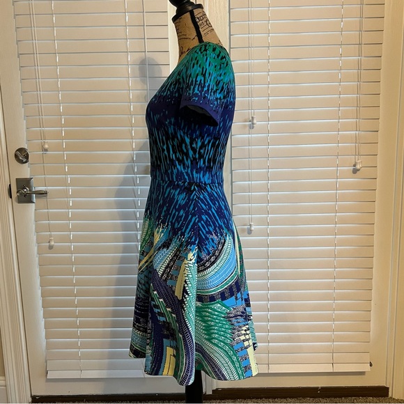 Belle Badgley Mischka Sz 2 Dress Blue Green A Line Flare Starry Night Art Wear - Picture 7 of 12